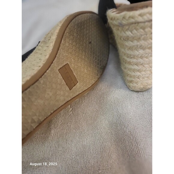 Toms Wedge Women 11 Espadrille Black Platform Slingback Shoe Sandal Open Monica - Picture 4 of 5